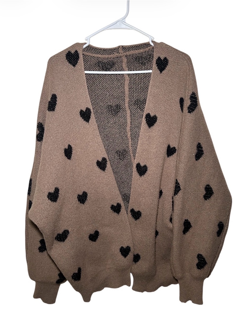 Shein Brown Black Heart Oversized Sweater XL Girly Urban Casual Warm Comfort